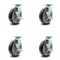 Service Caster 8 Inch Polyurethane Caster Set with Ball Bearings and Brake/Swivel Lock SCC SCC-30CS820-PPUB-TLB-BSL-4